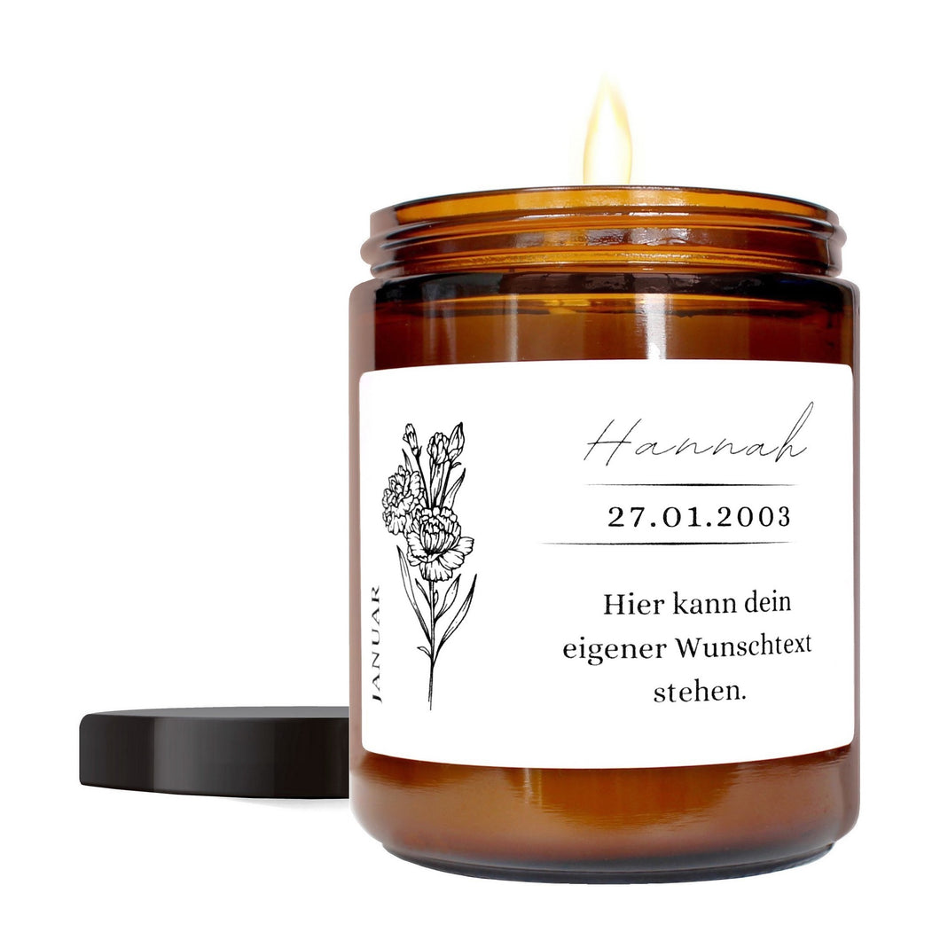 personalisierte kerze mit text geburtsblume januar